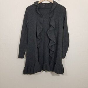 Saks Fifth Avenue Black Label Cashmere Thumbhole Ruffle Open Front Cardigan XS